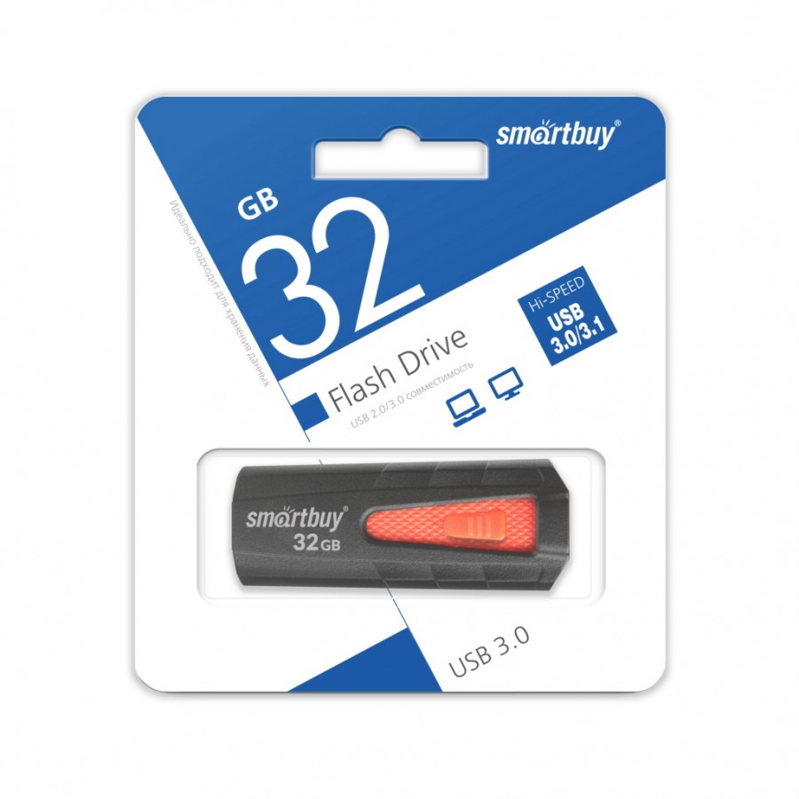 Флэш-диск (флэшка) USB 3.0 Smartbuy 32GB IRON Black/Red (SB32GBIR-K3)  купить за 579.98 руб в Санкт-Петербурге